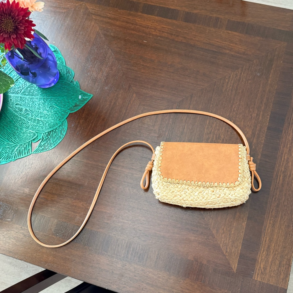 Tan and Cream Woven Crossbody Bag